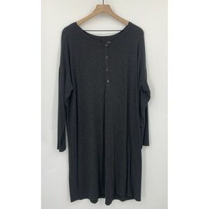 Eileen Fisher Dress Womens XL Gray Henley Tunic Swing Italian Fabric Stretch